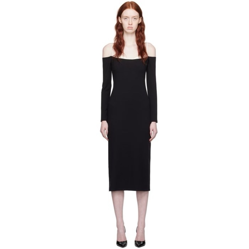 🎀 SSENSE NEW REFORMATION S knit long sleeve black Graysen cotton midi dress